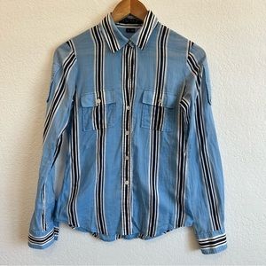 Theory Striped Button-up Business Casual Shirt Blue Size S